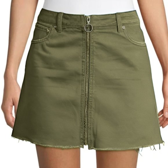 Anthropologie She & Sky The Free Denim Zip It Up Mini Skirt Olive Green LARGE - Picture 1 of 11